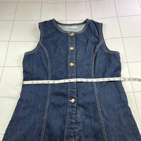 Abercrombie & Fitch Denim Vest Womens Large Blue Dark Wash Button Tie Back New - Picture 10 of 11